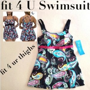 Fit 4 U | Swim | Fit 4 U Thighs Slimming One Piece Multicolor Paisleyprint Swimdress  Swimsuit | Poshmark